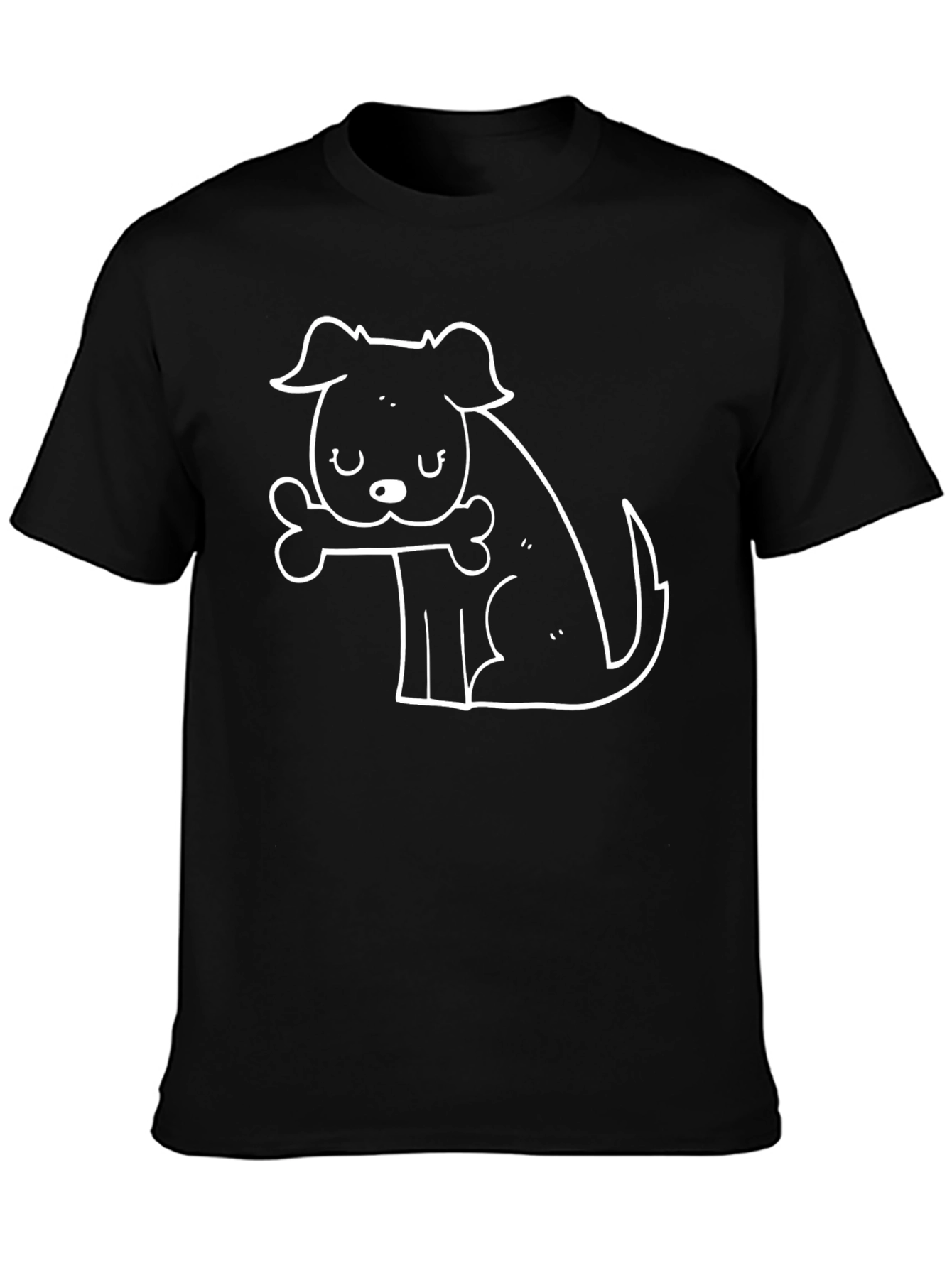 Dog with Bone Graphic Tee - Black Cotton Casual