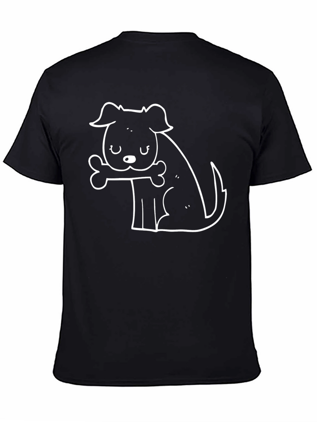 Dog with Bone Graphic Tee - Black Cotton Casual