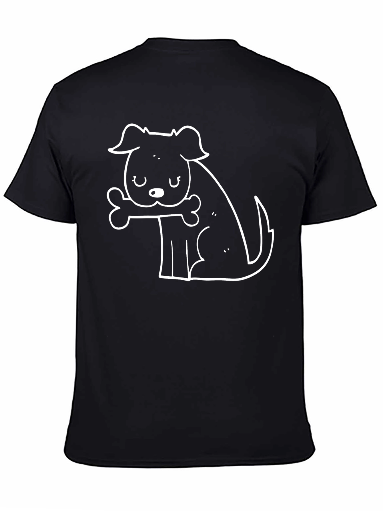 Dog with Bone Graphic Tee - Black Cotton Casual