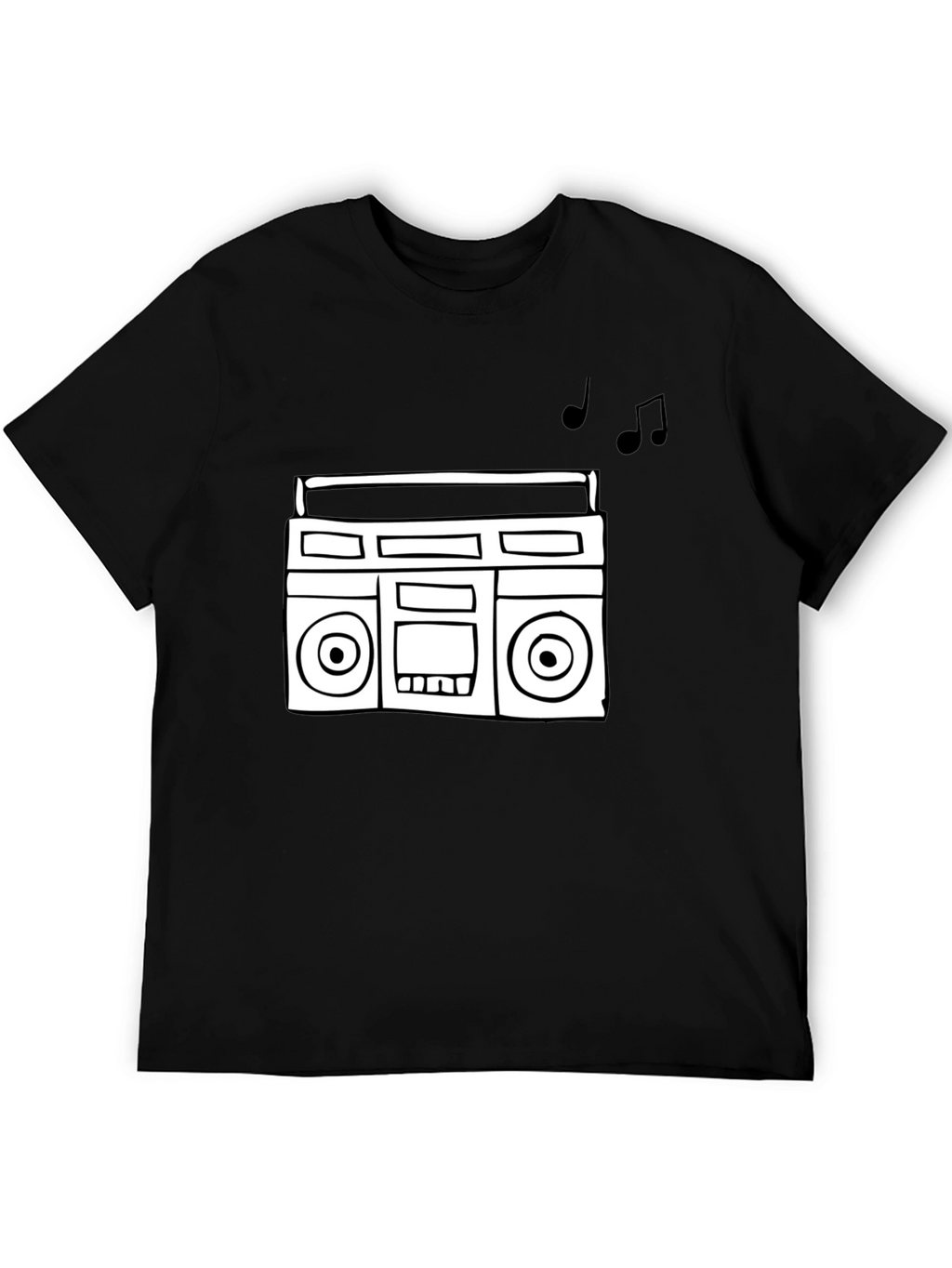 Retro Boombox Graphic Tee - Black Cotton T-Shirt