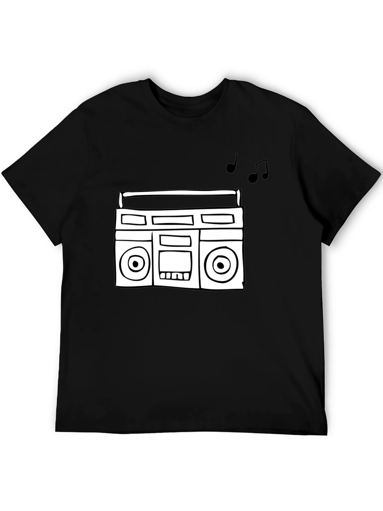 Retro Boombox Graphic Tee - Black Cotton T-Shirt