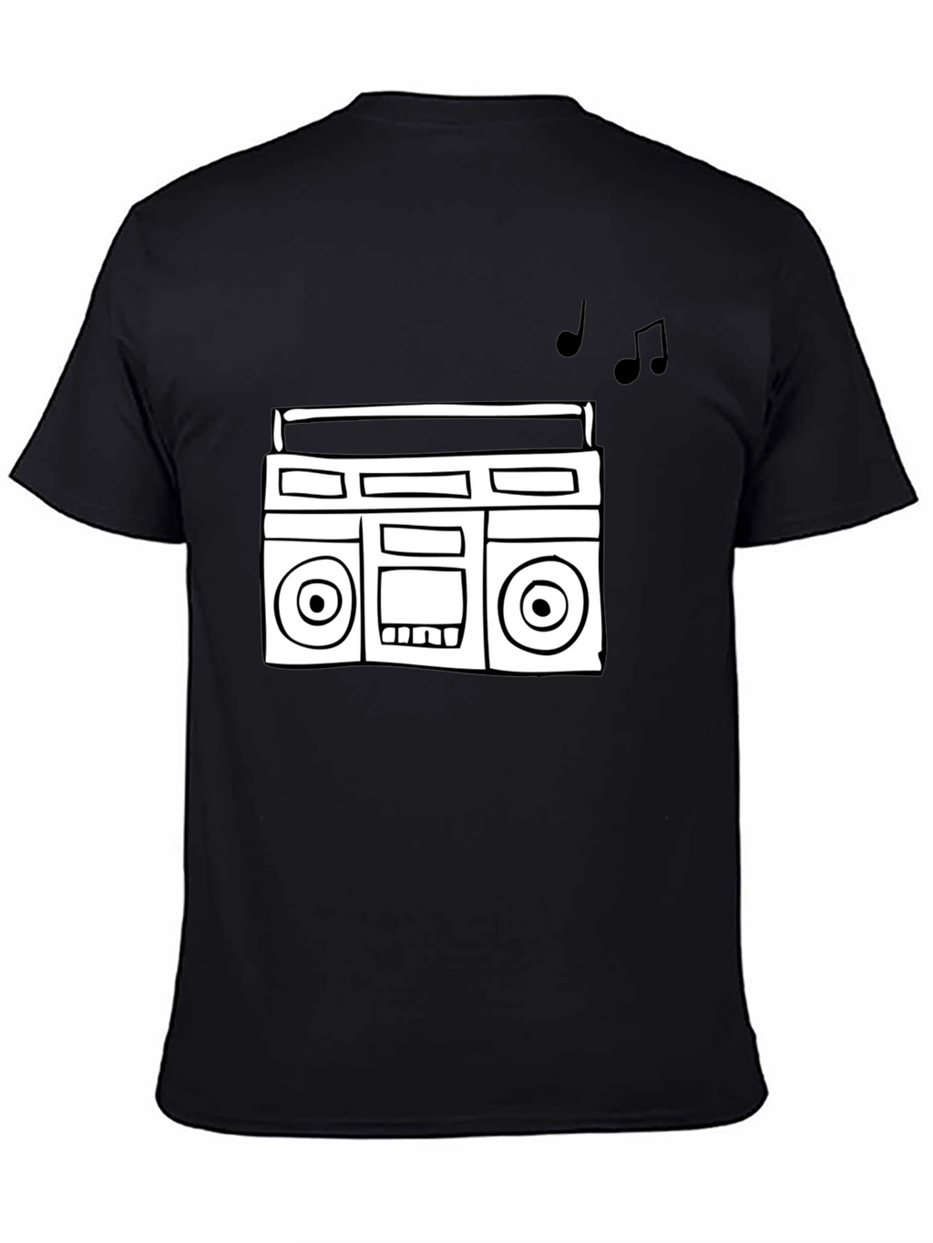 Retro Boombox Graphic Tee - Black Cotton T-Shirt