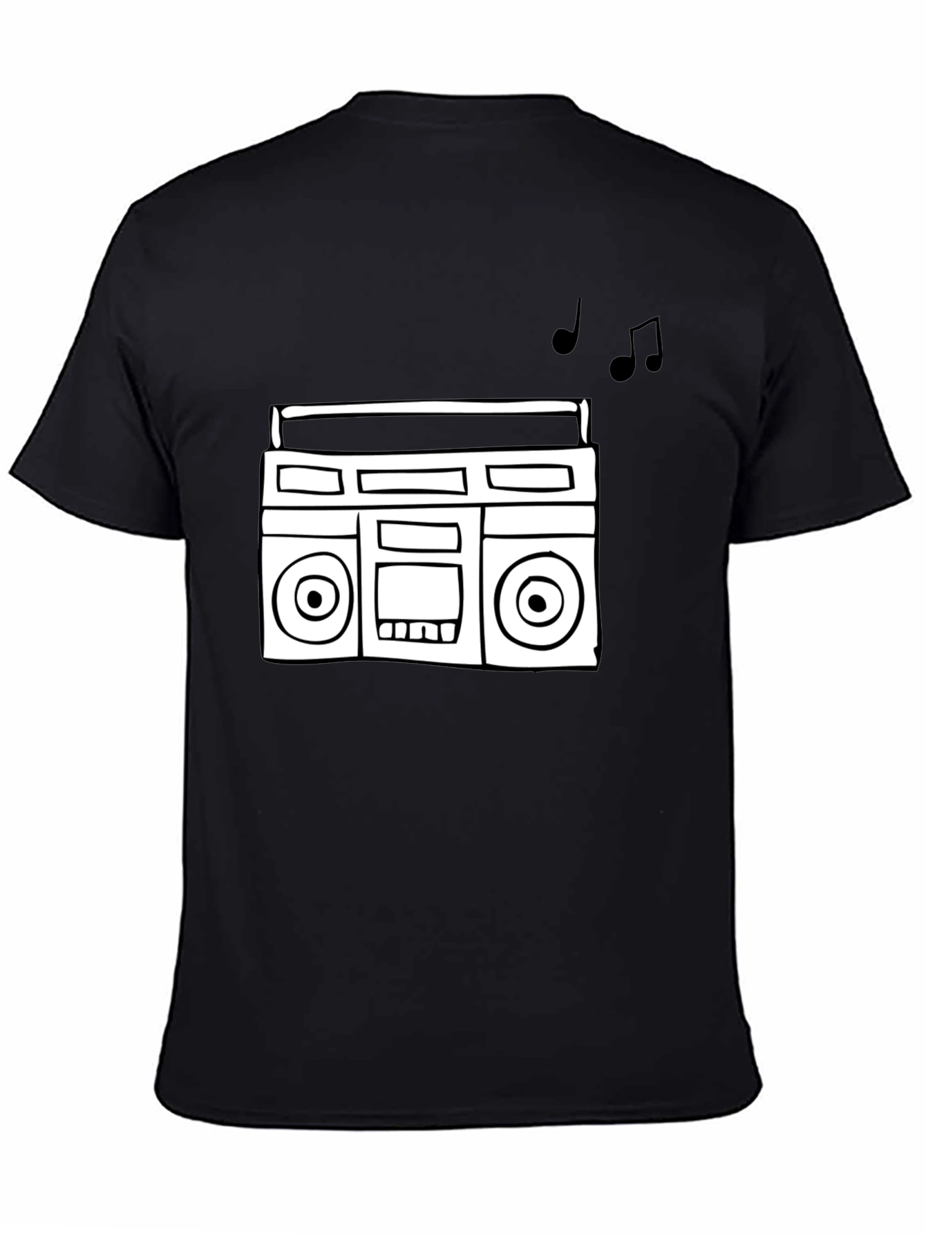 Retro Boombox Graphic Tee - Black Cotton T-Shirt