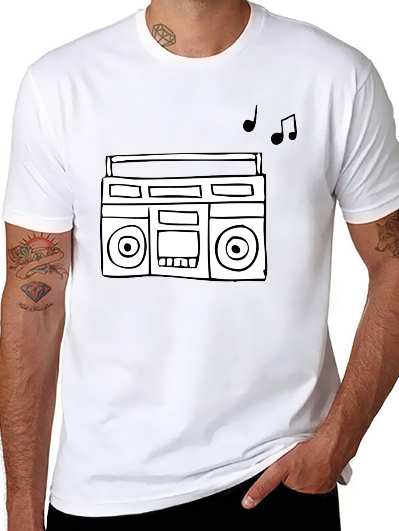 Retro Boombox Graphic Tee - Black Cotton T-Shirt