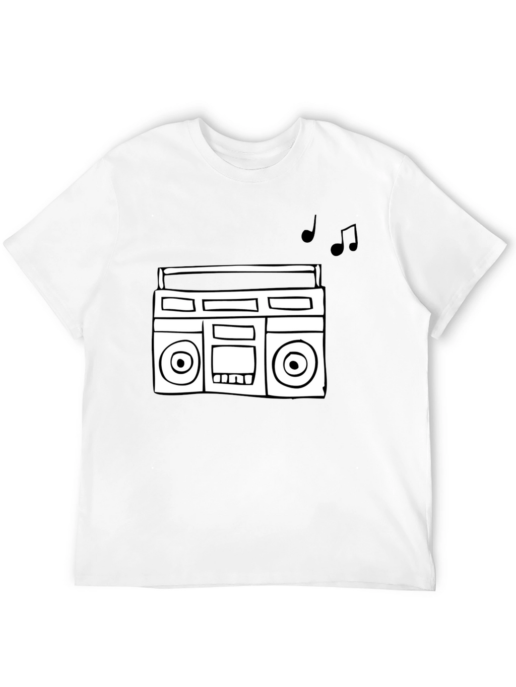 Retro Boombox Graphic Tee - Black Cotton T-Shirt