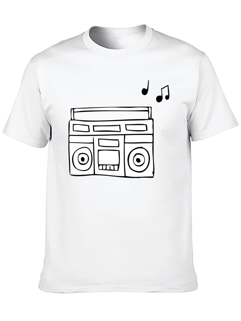 Retro Boombox Graphic Tee - Black Cotton T-Shirt