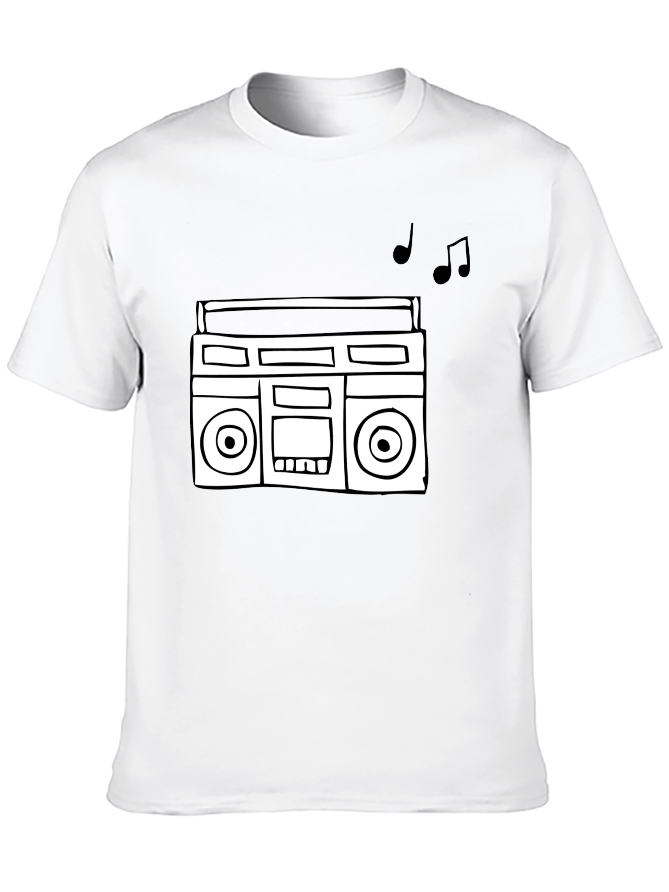 Retro Boombox Graphic Tee - Black Cotton T-Shirt