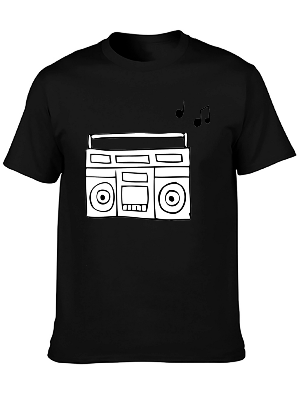Retro Boombox Graphic Tee - Black Cotton T-Shirt