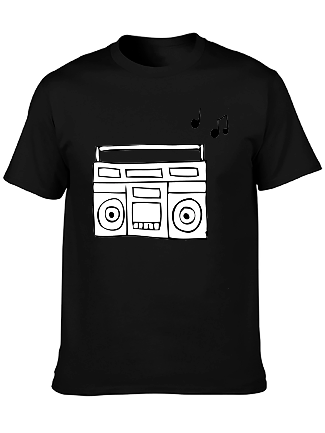 Retro Boombox Graphic Tee - Black Cotton T-Shirt