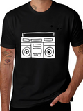 Retro Boombox Graphic Tee - Black Cotton T-Shirt