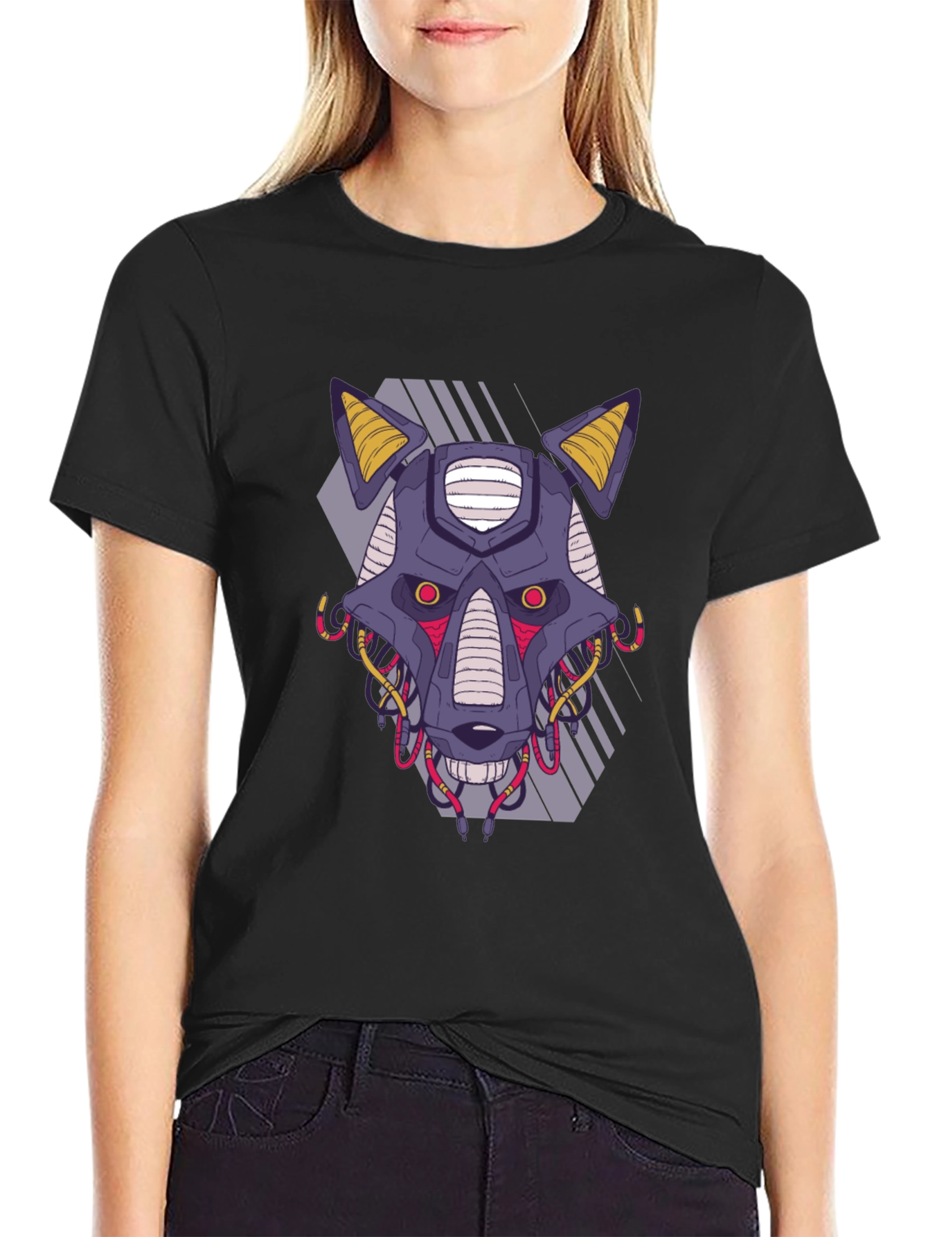 Cyberpunk Robot Dog Graphic Tee - Black