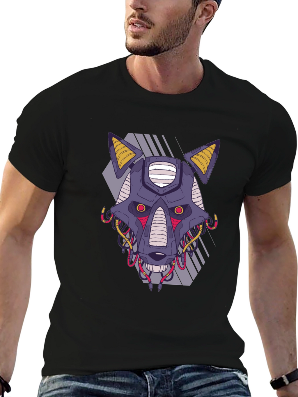 Cyberpunk Robot Dog Graphic Tee - Black