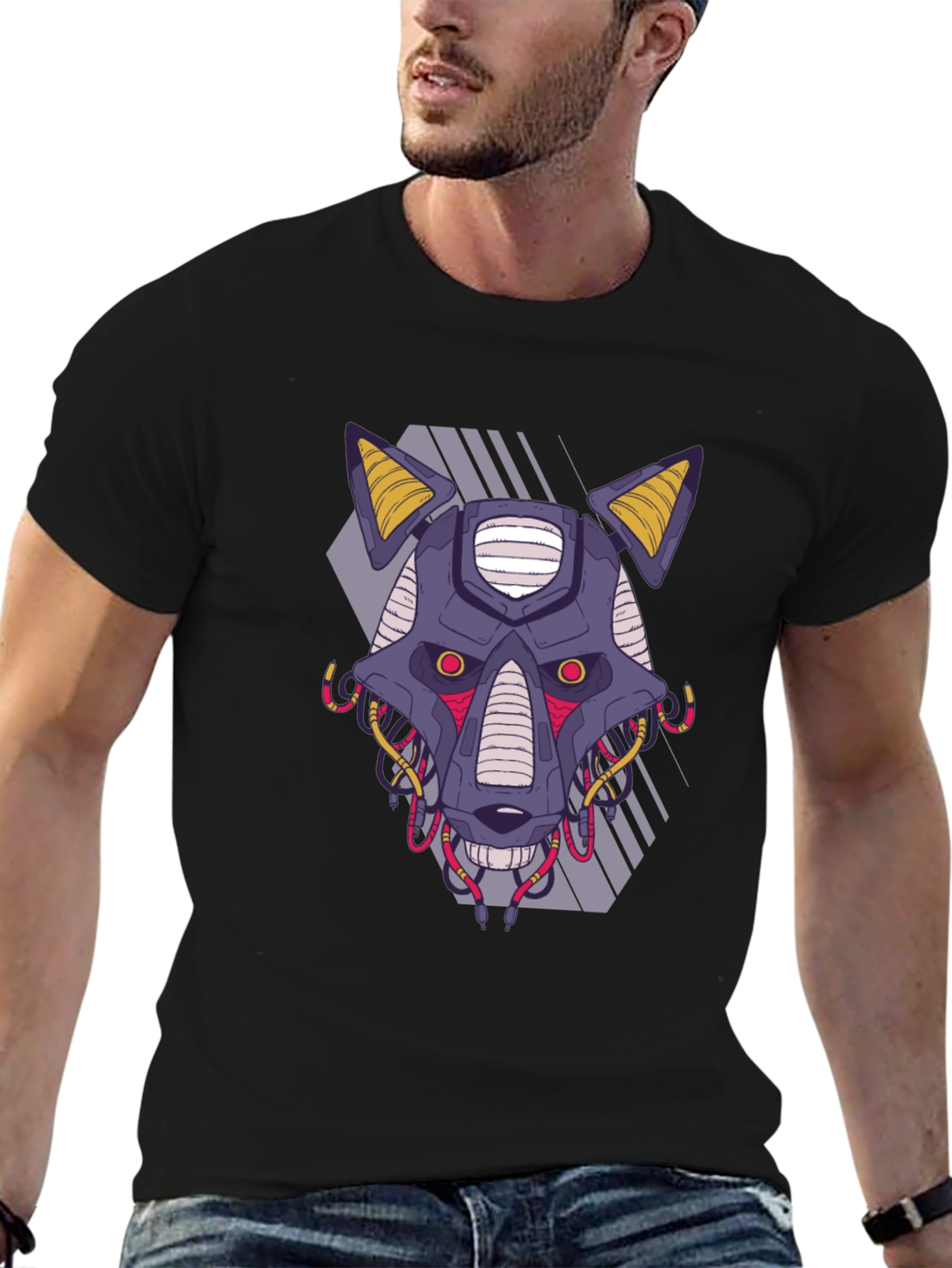 Cyberpunk Robot Dog Graphic Tee - Black