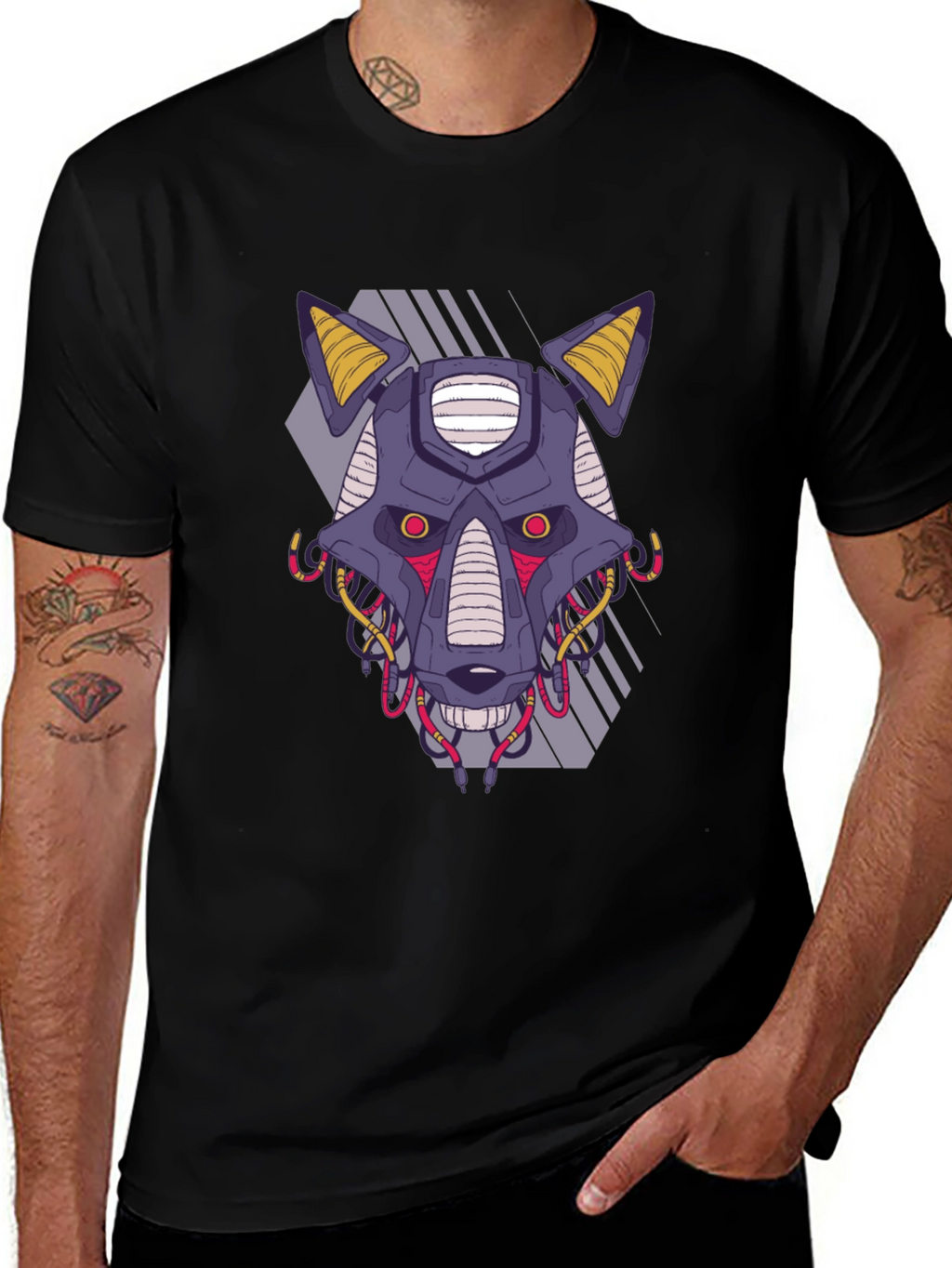 Cyberpunk Robot Dog Graphic Tee - Black