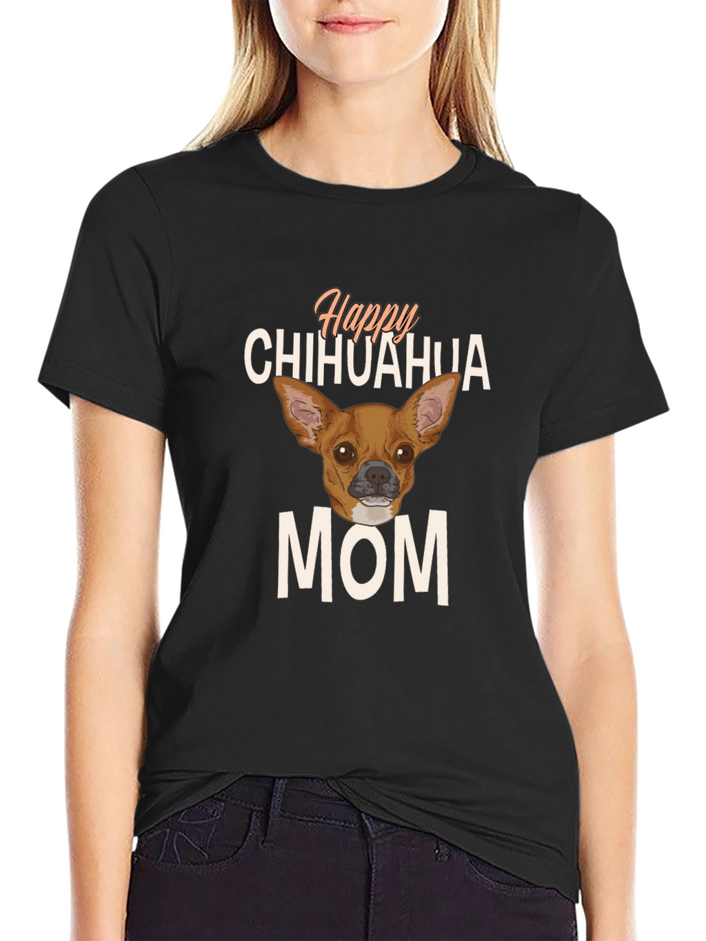 Happy Chihuahua Mom Black T-Shirt