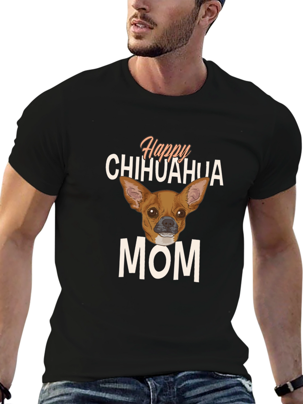 Happy Chihuahua Mom Black T-Shirt