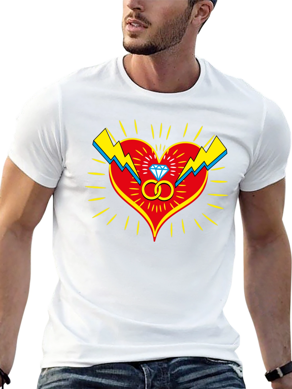 Heart & Rings Graphic Tee - Stylish Black T-Shirt