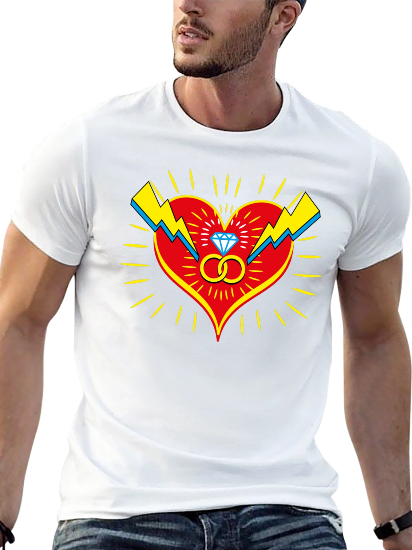 Heart & Rings Graphic Tee - Stylish Black T-Shirt