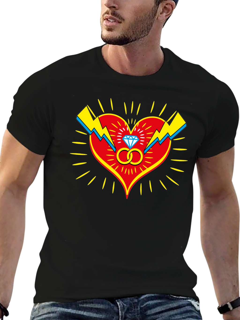 Heart & Rings Graphic Tee - Stylish Black T-Shirt