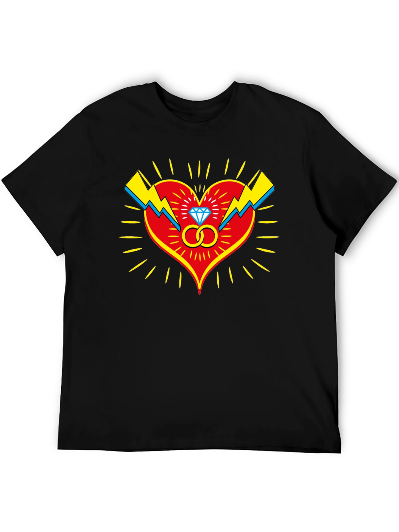 Heart & Rings Graphic Tee - Stylish Black T-Shirt