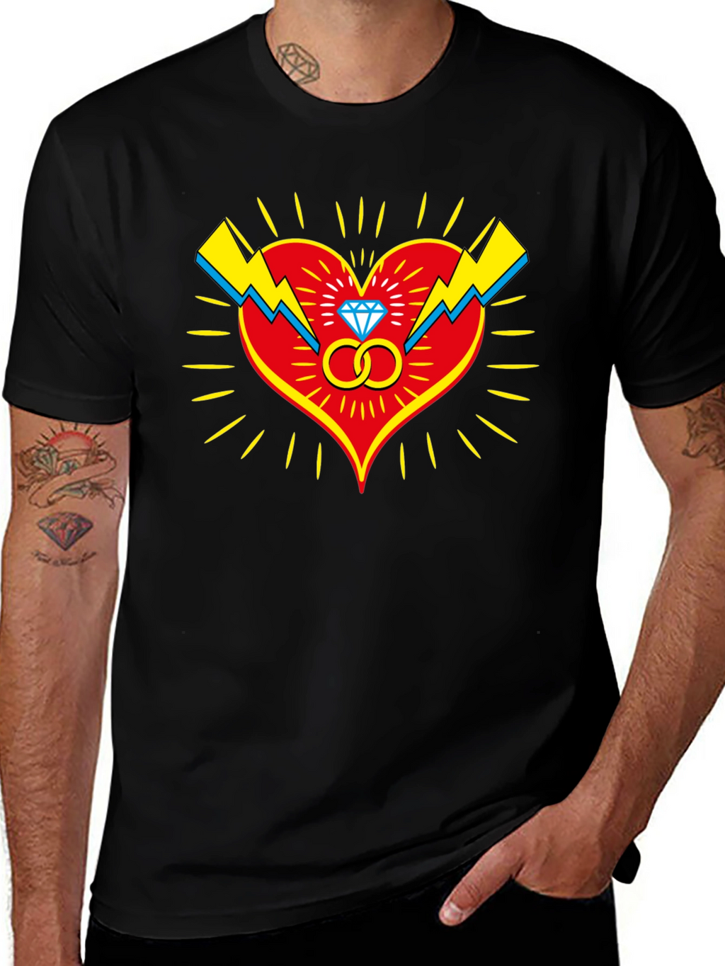 Heart & Rings Graphic Tee - Stylish Black T-Shirt