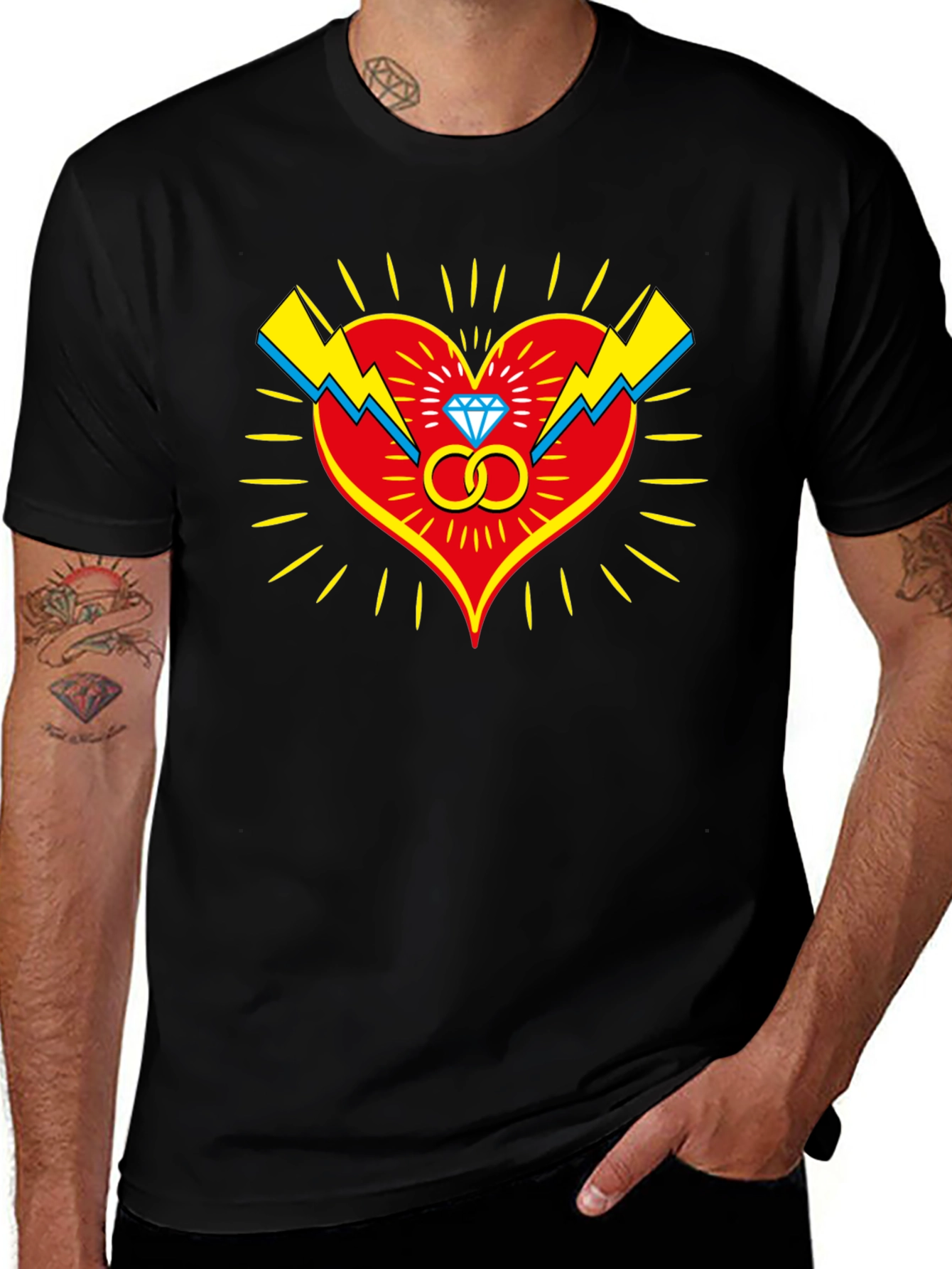 Heart & Rings Graphic Tee - Stylish Black T-Shirt