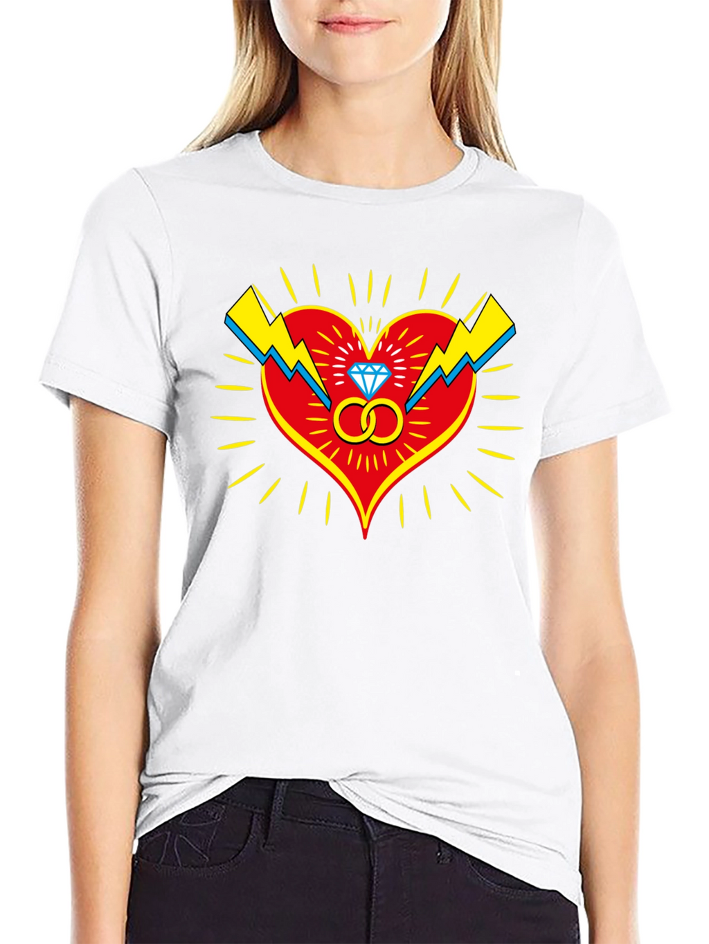 Heart & Rings Graphic Tee - Stylish Black T-Shirt