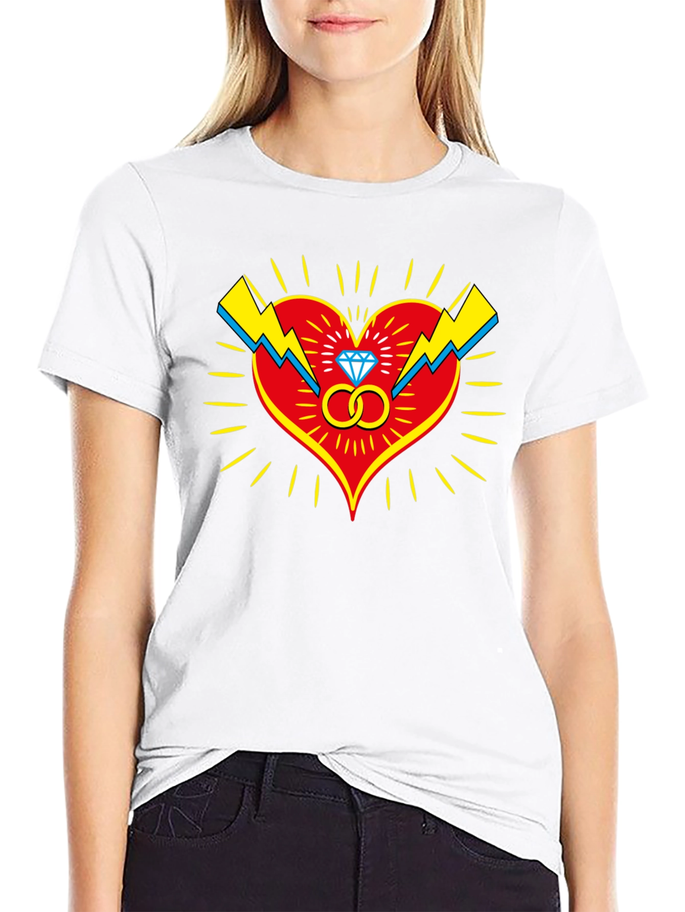 Heart & Rings Graphic Tee - Stylish Black T-Shirt