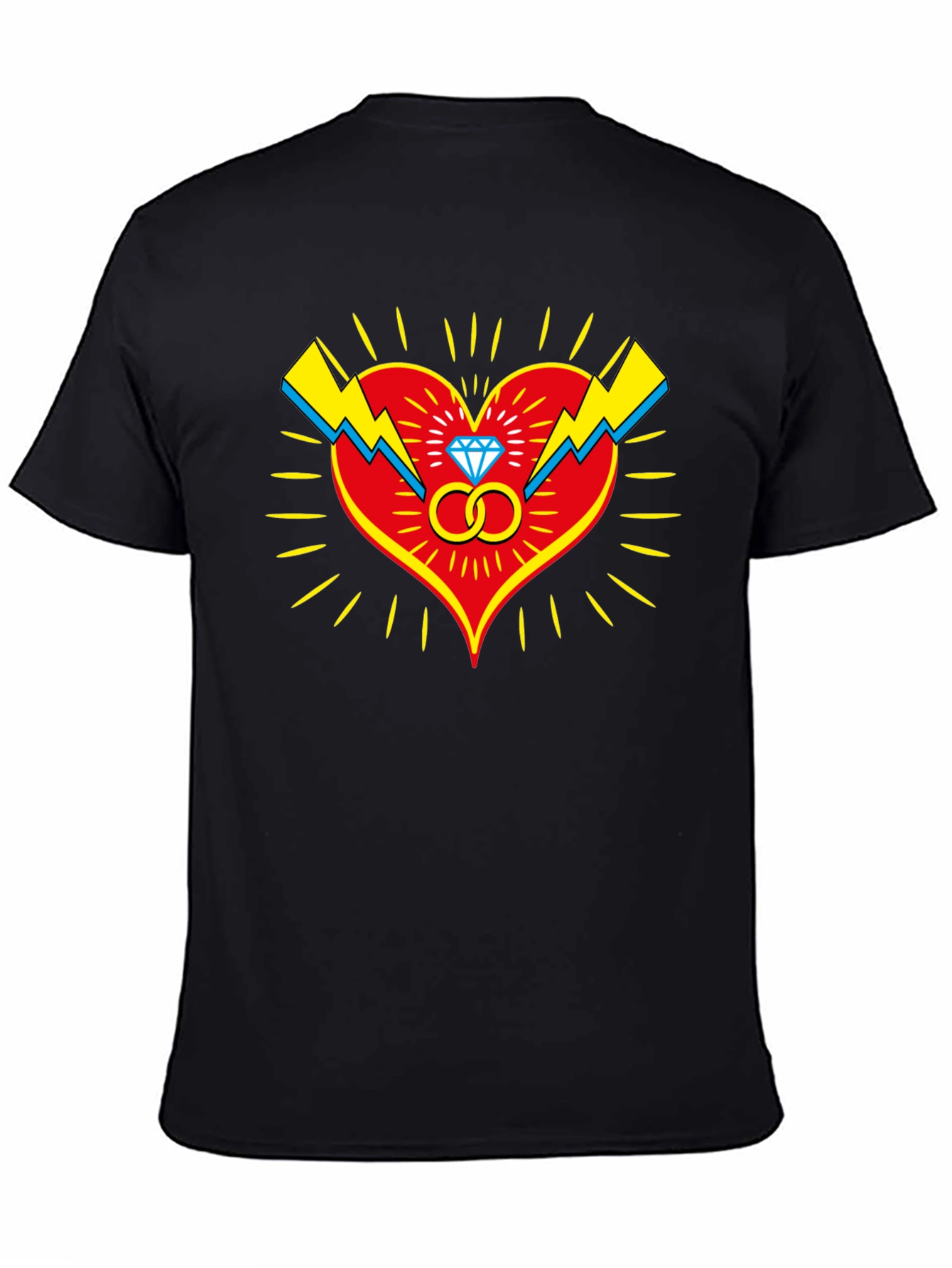 Heart & Rings Graphic Tee - Stylish Black T-Shirt