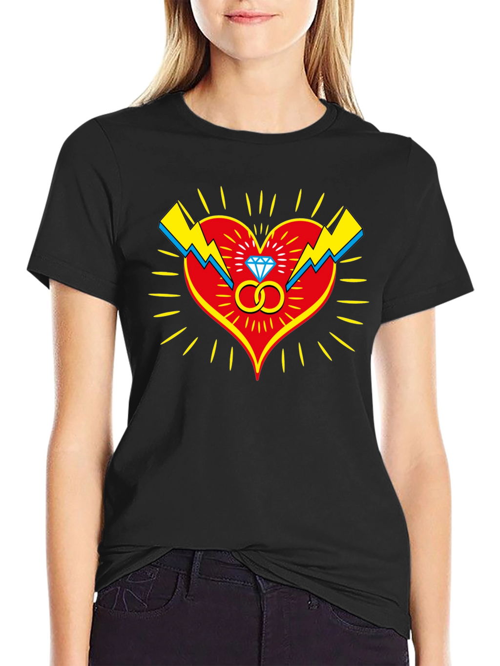 Heart & Rings Graphic Tee - Stylish Black T-Shirt