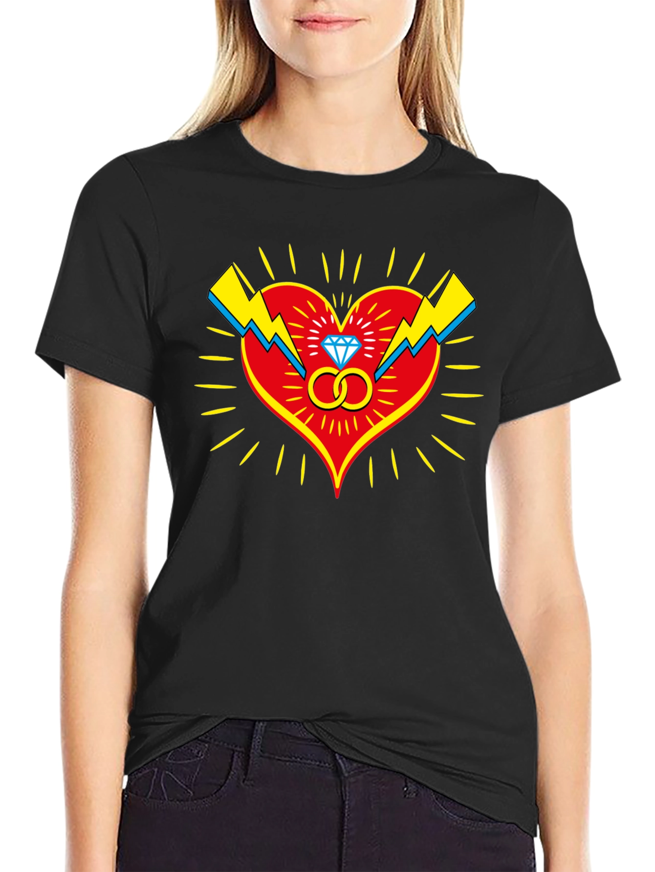 Heart & Rings Graphic Tee - Stylish Black T-Shirt