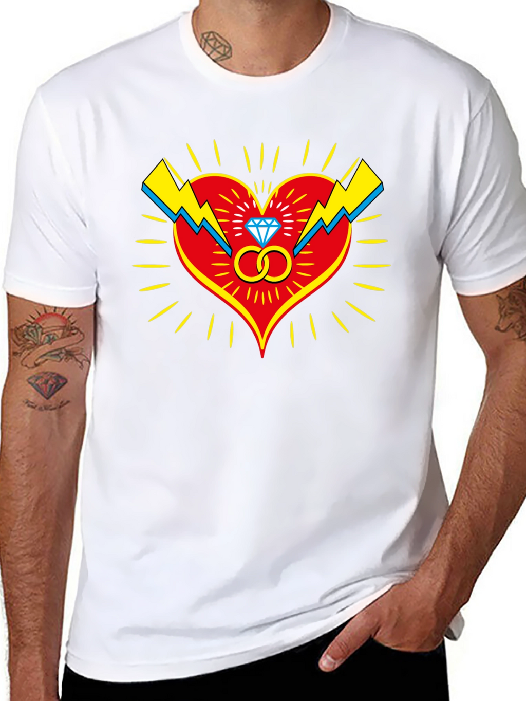 Heart & Rings Graphic Tee - Stylish Black T-Shirt