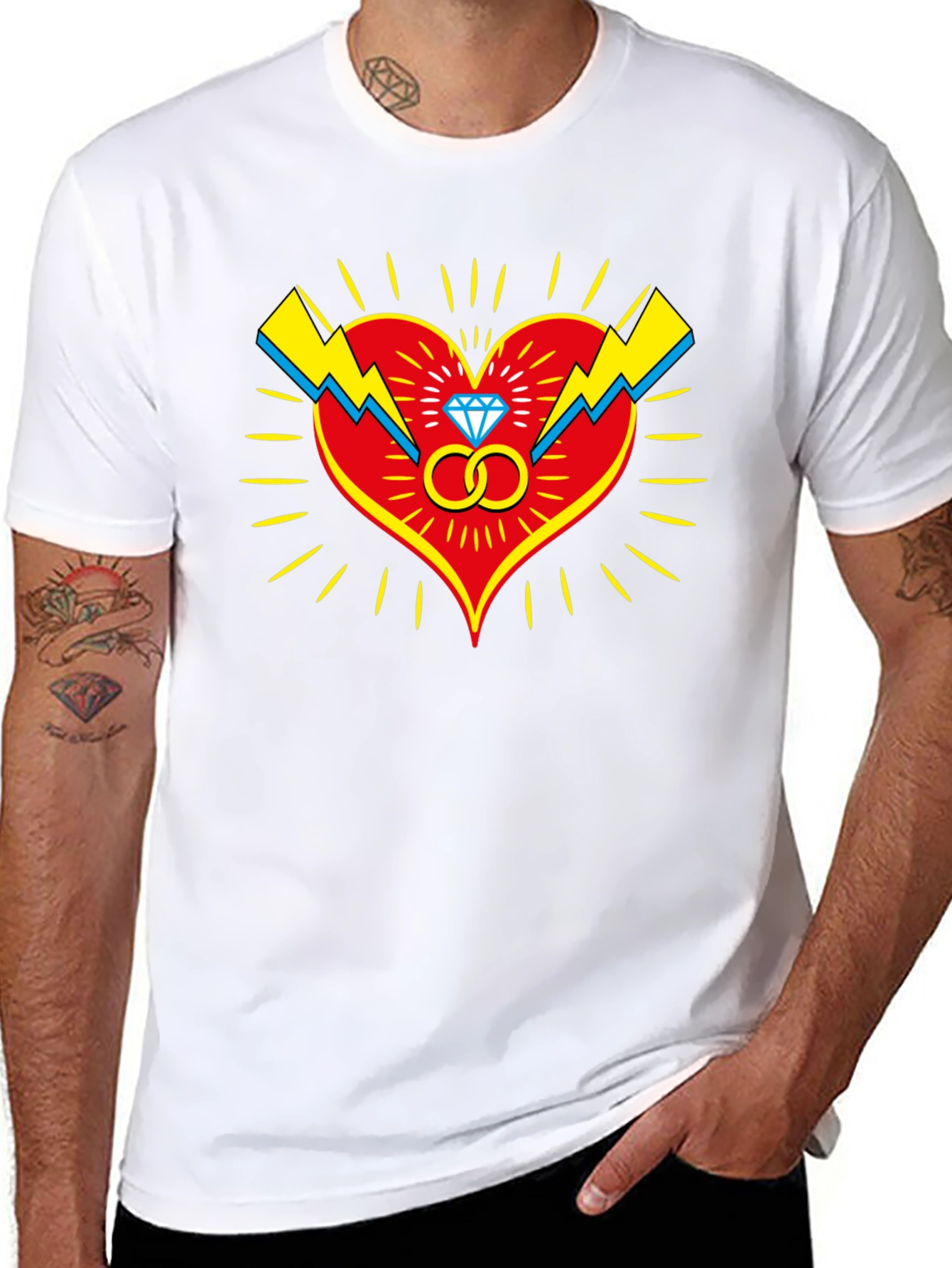Heart & Rings Graphic Tee - Stylish Black T-Shirt