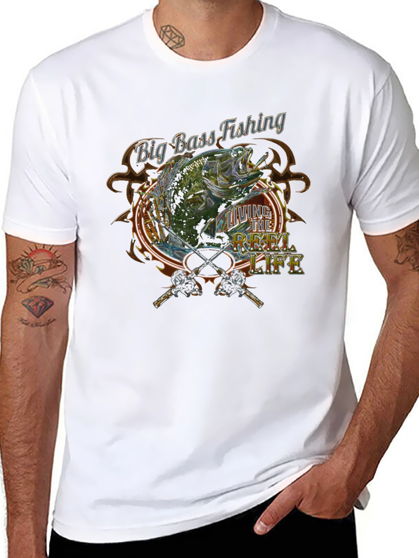 Big Bass Fishing Reel Life Graphic Tee - Black