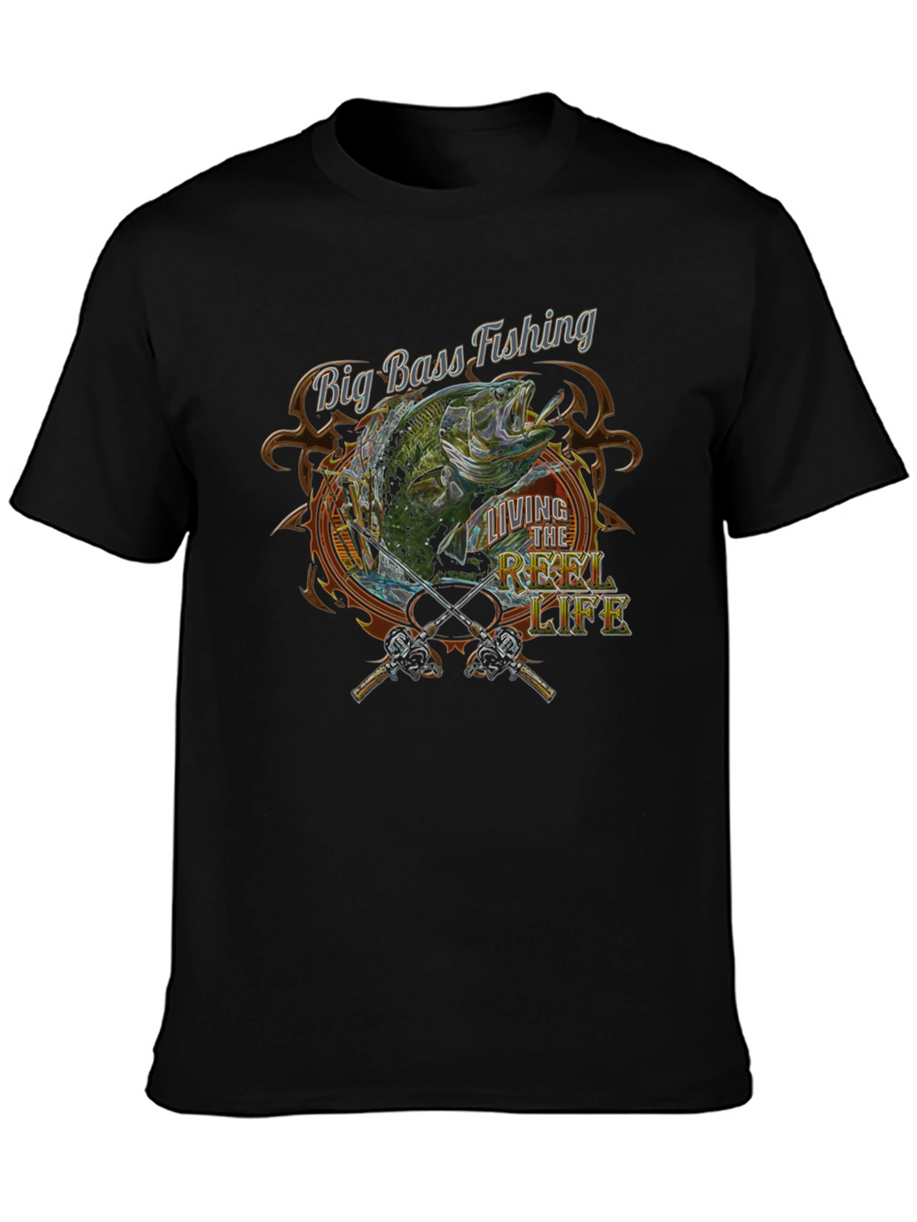 Big Bass Fishing Reel Life Graphic Tee - Black