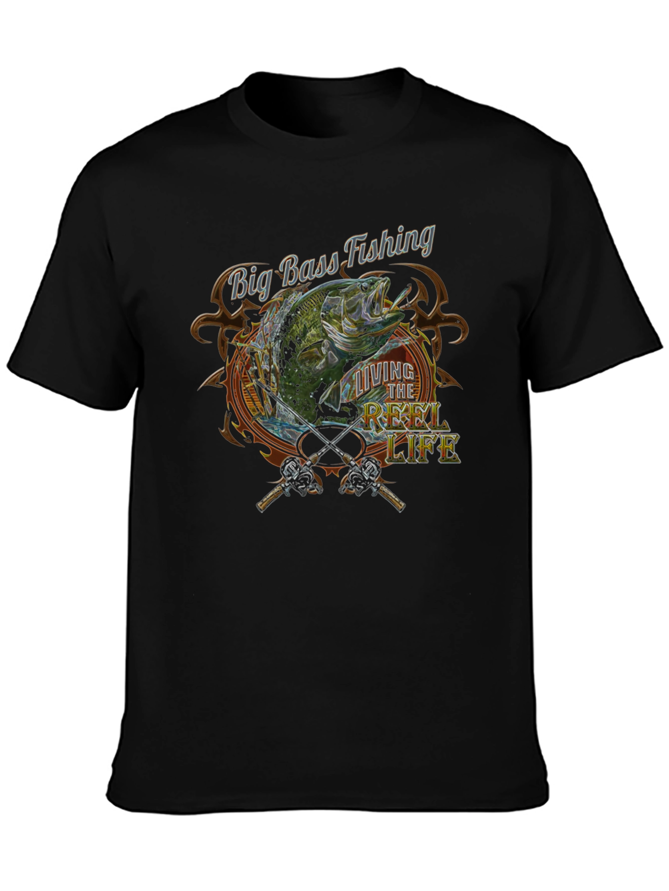 Big Bass Fishing Reel Life Graphic Tee - Black