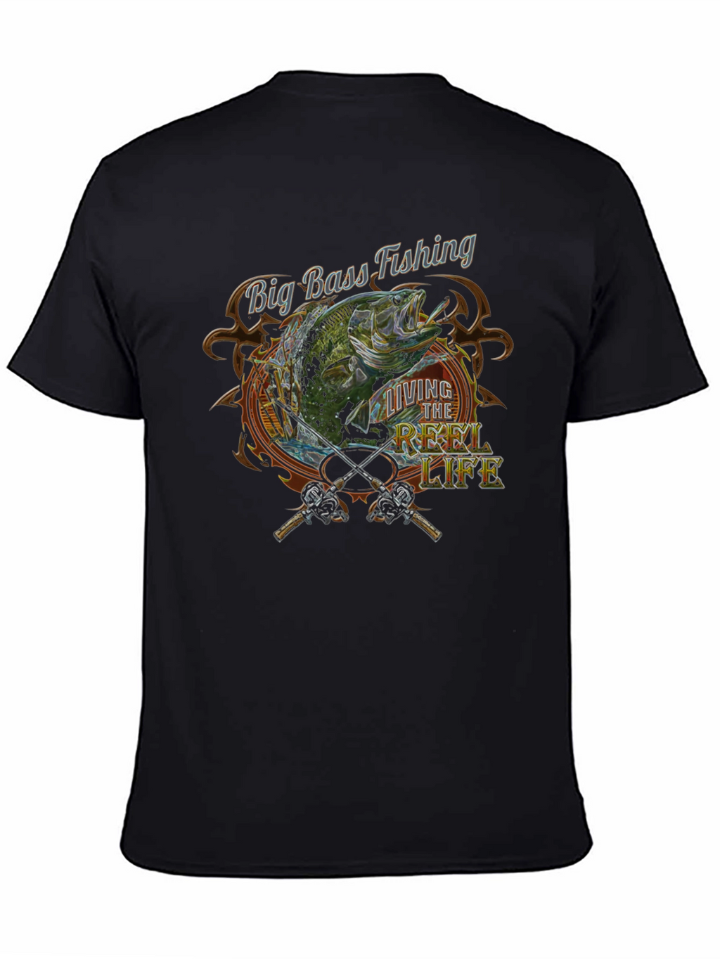 Big Bass Fishing Reel Life Graphic Tee - Black