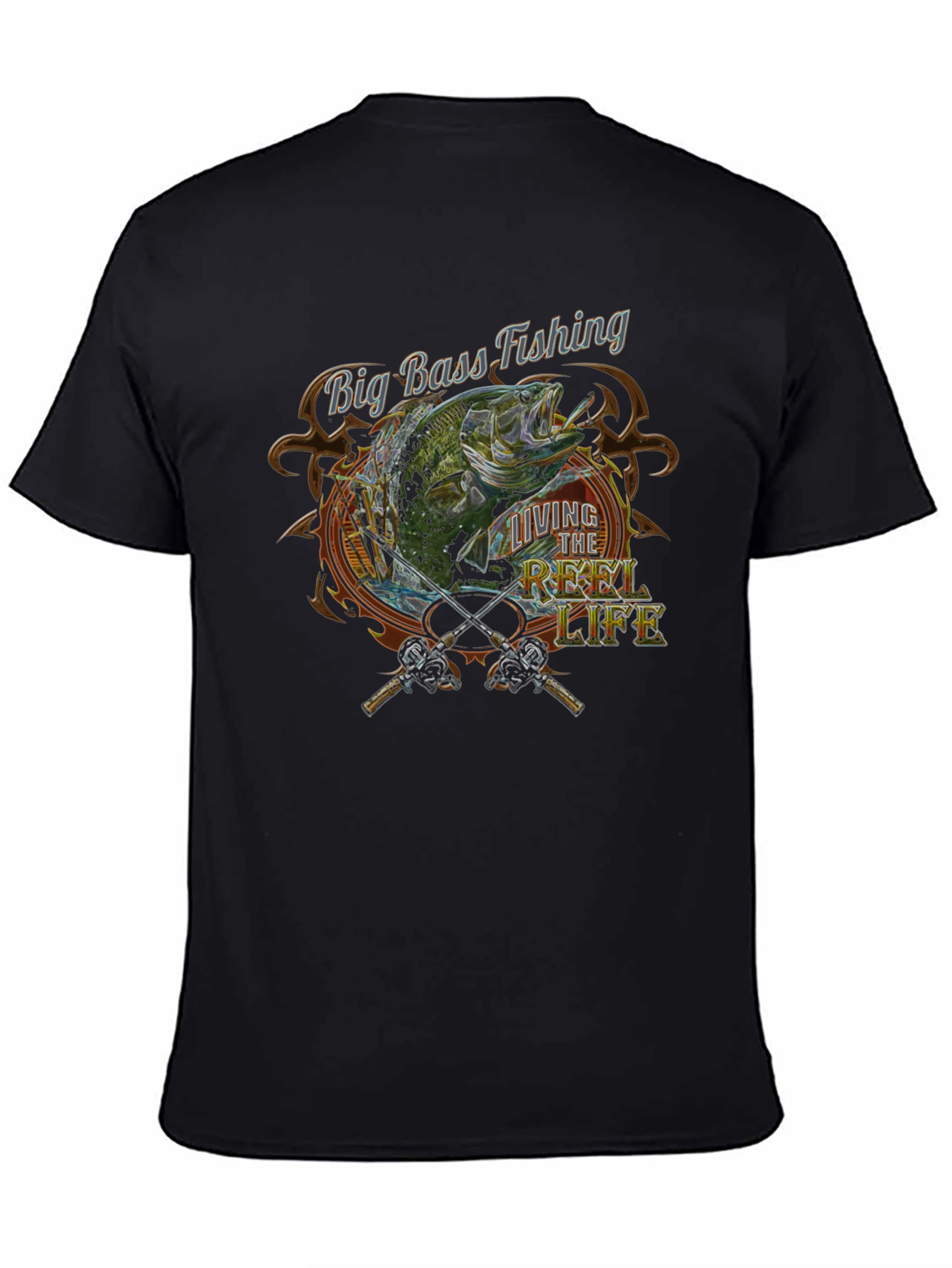 Big Bass Fishing Reel Life Graphic Tee - Black