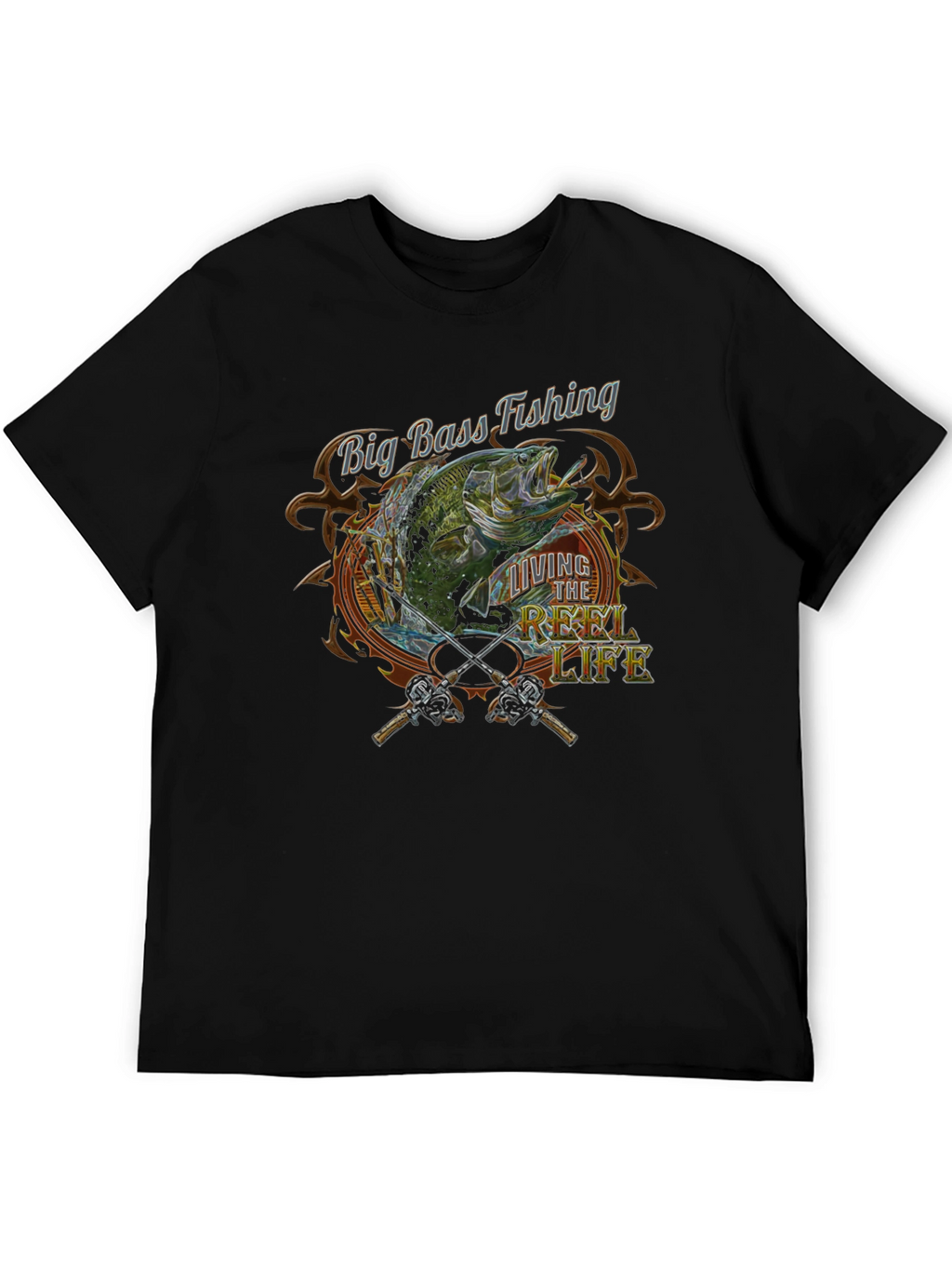Big Bass Fishing Reel Life Graphic Tee - Black