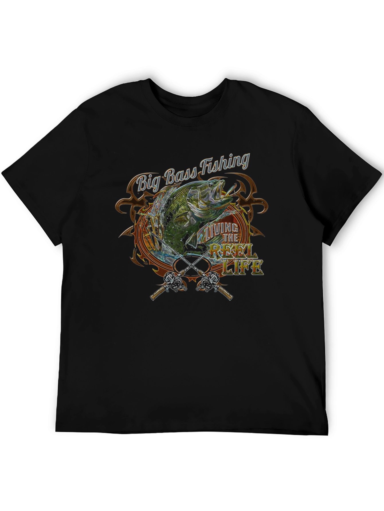 Big Bass Fishing Reel Life Graphic Tee - Black