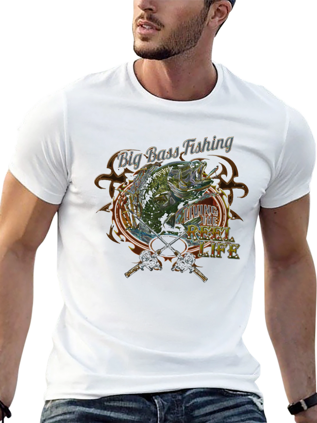 Big Bass Fishing Reel Life Graphic Tee - Black