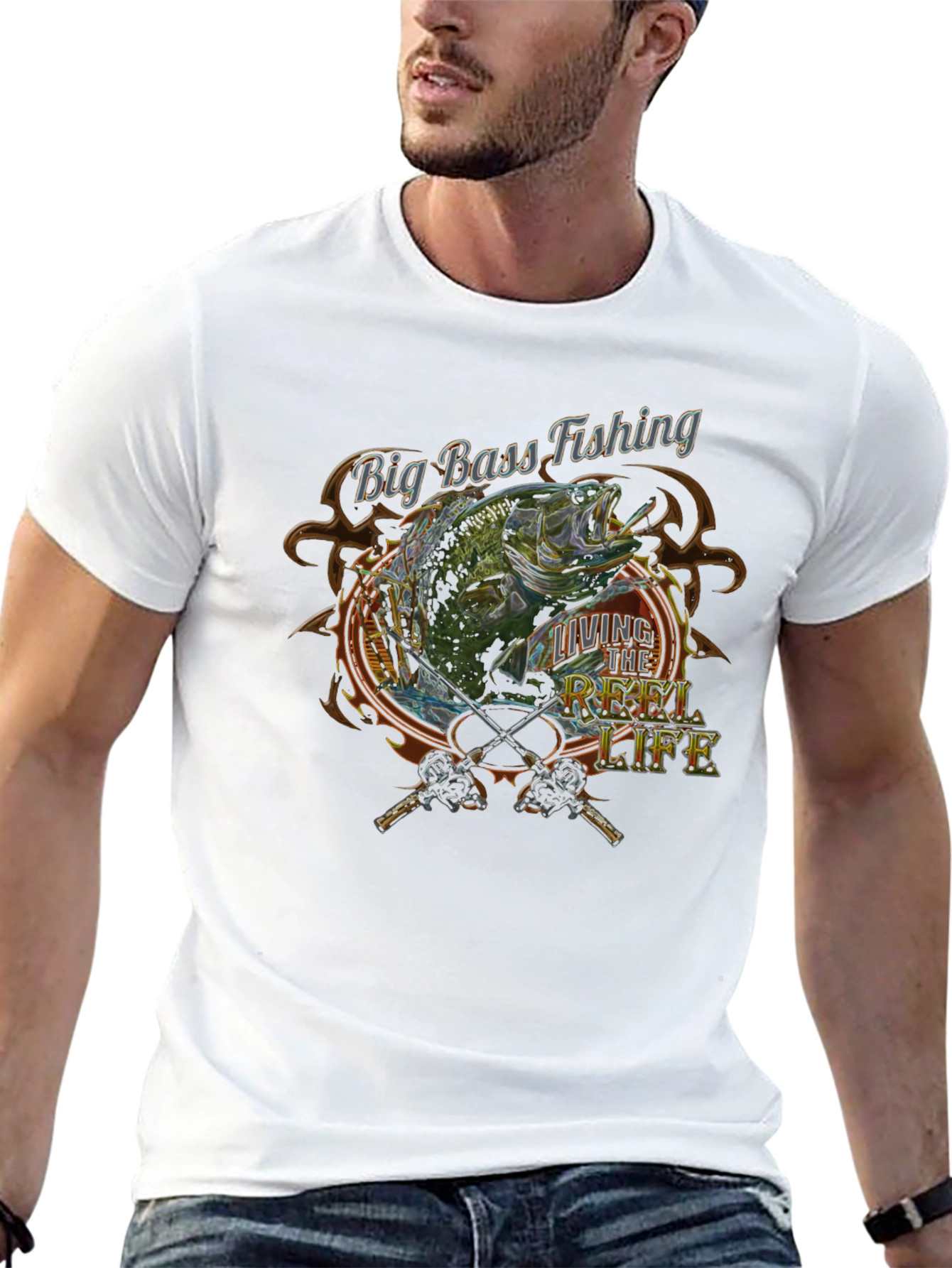 Big Bass Fishing Reel Life Graphic Tee - Black