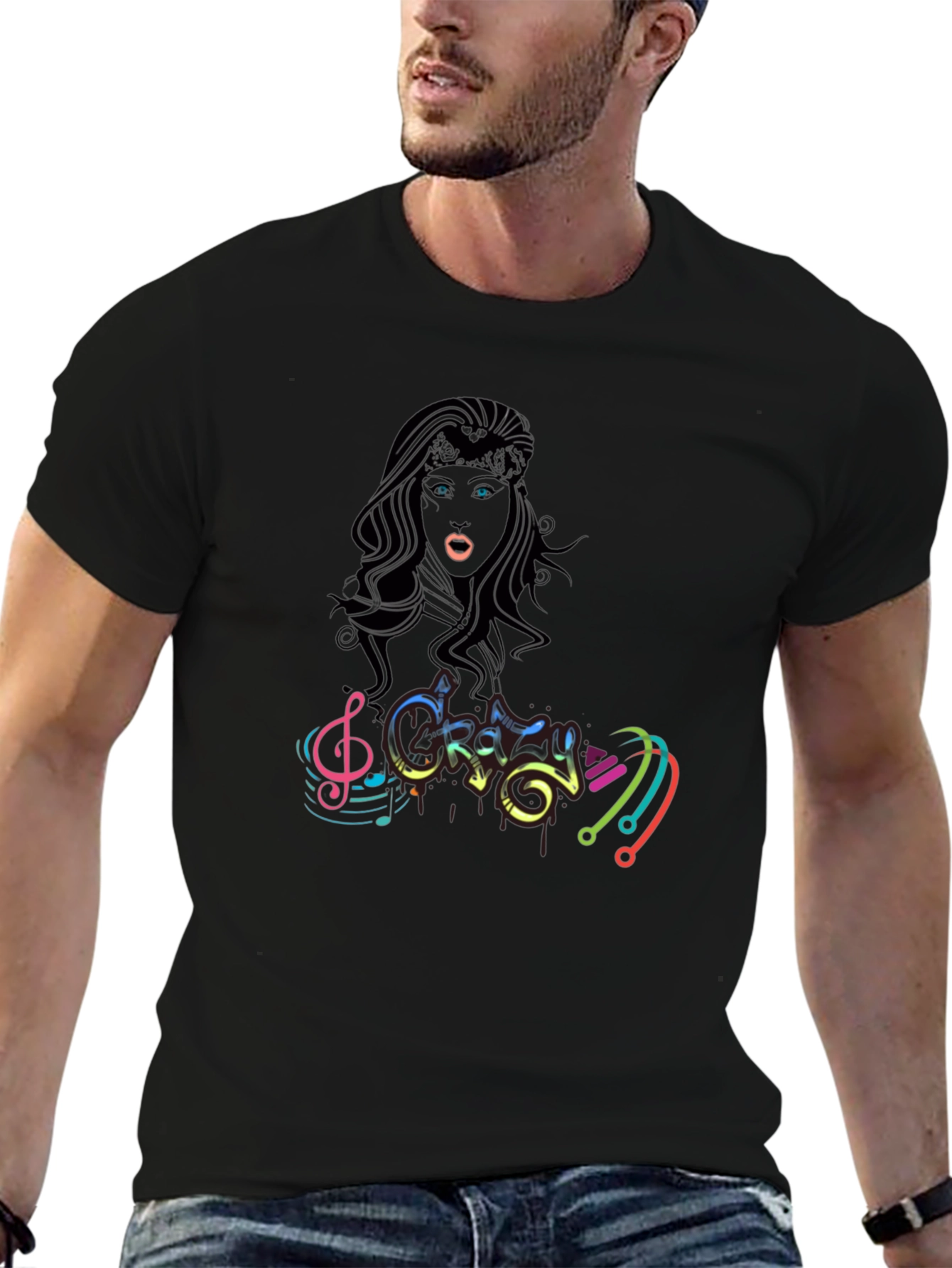 Crazy Music Black T-Shirt for Men