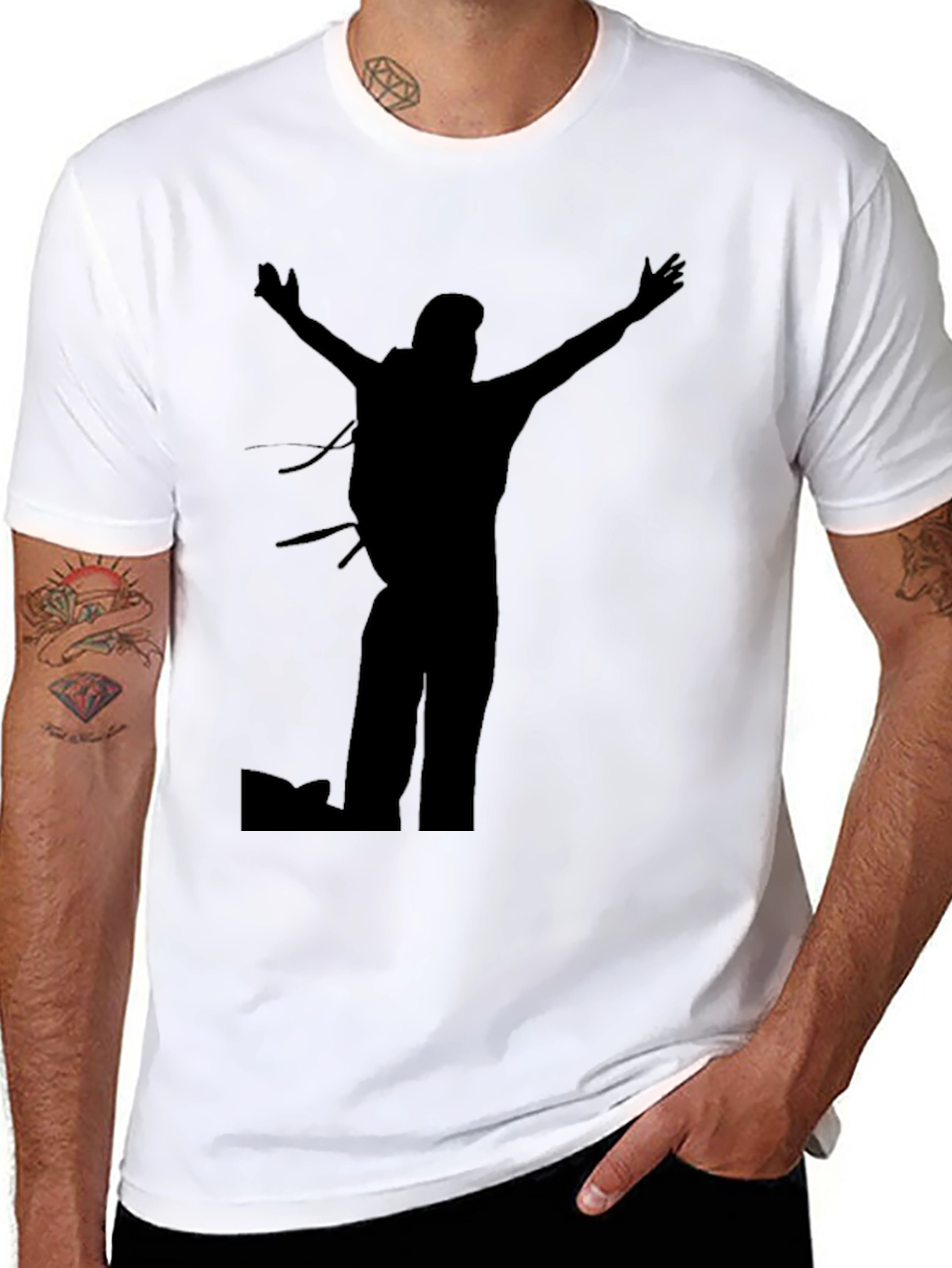 Black T-Shirt with Hiker Silhouette Graphic
