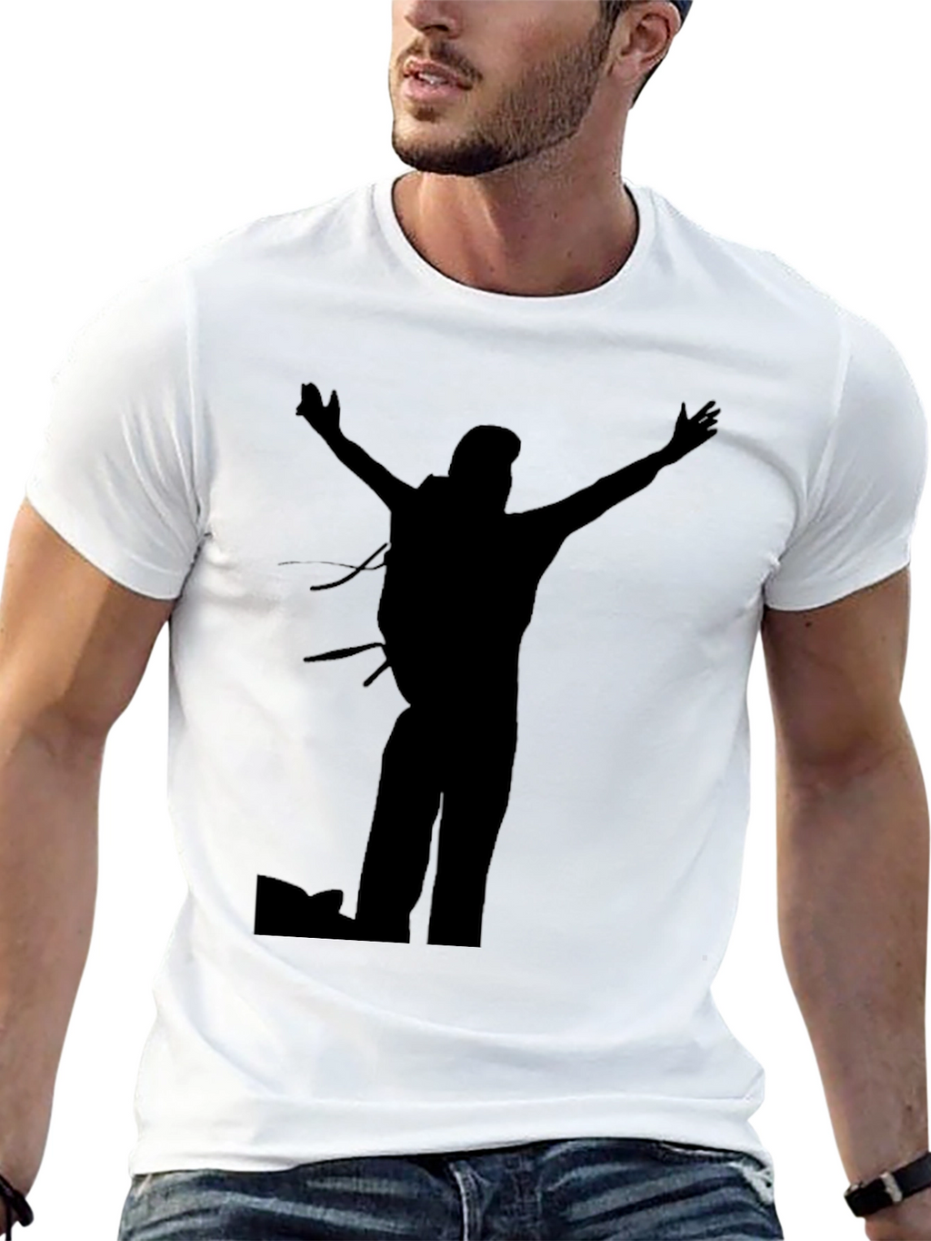 Black T-Shirt with Hiker Silhouette Graphic