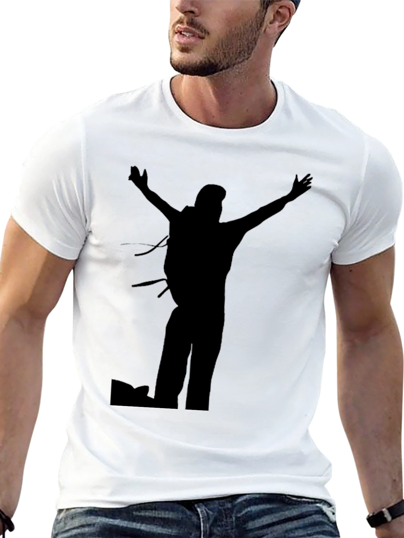 Black T-Shirt with Hiker Silhouette Graphic