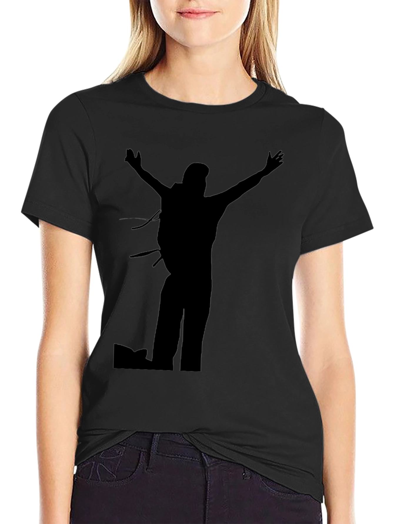 Black T-Shirt with Hiker Silhouette Graphic
