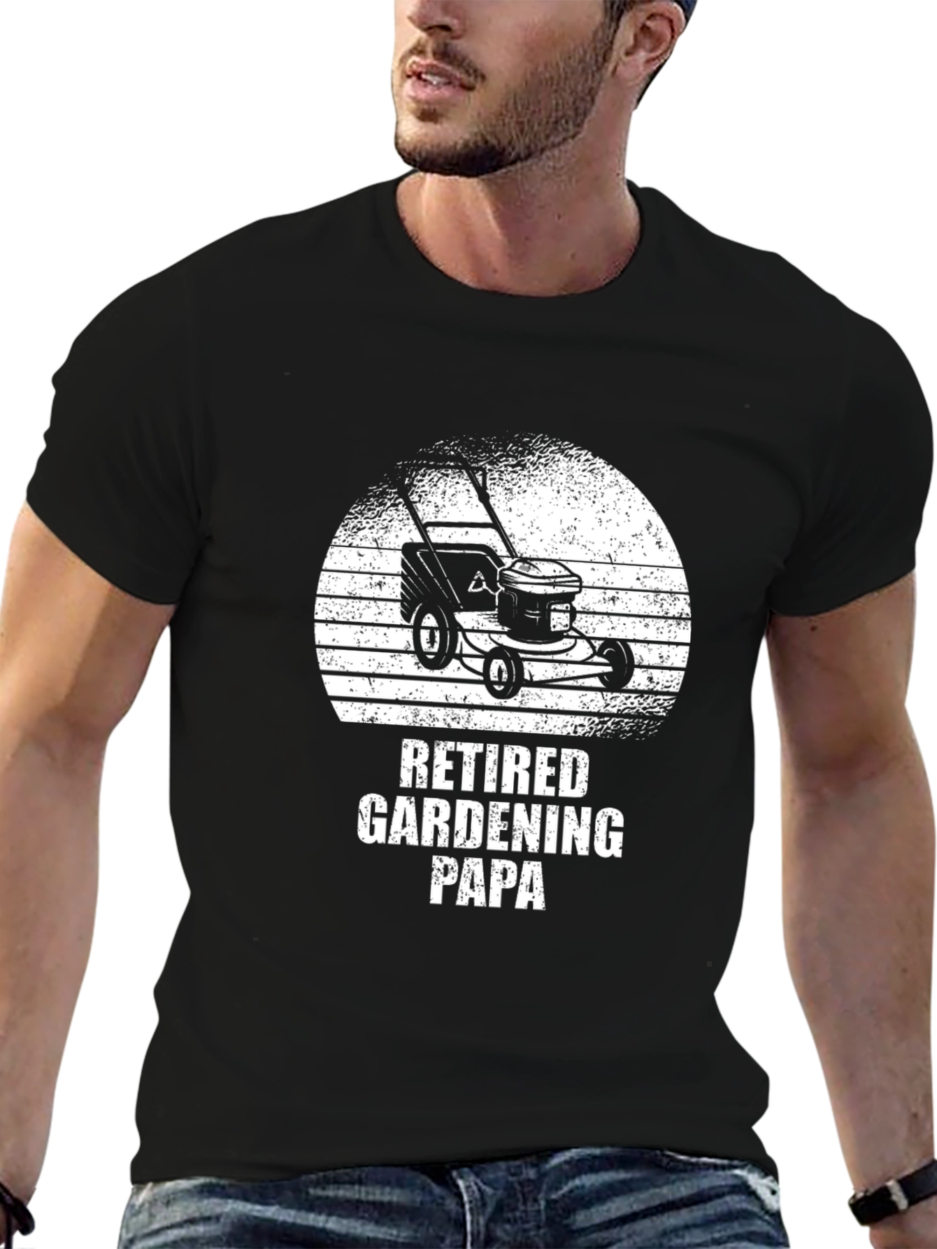 Retired Gardening Papa T-Shirt - Lawn Mower Design