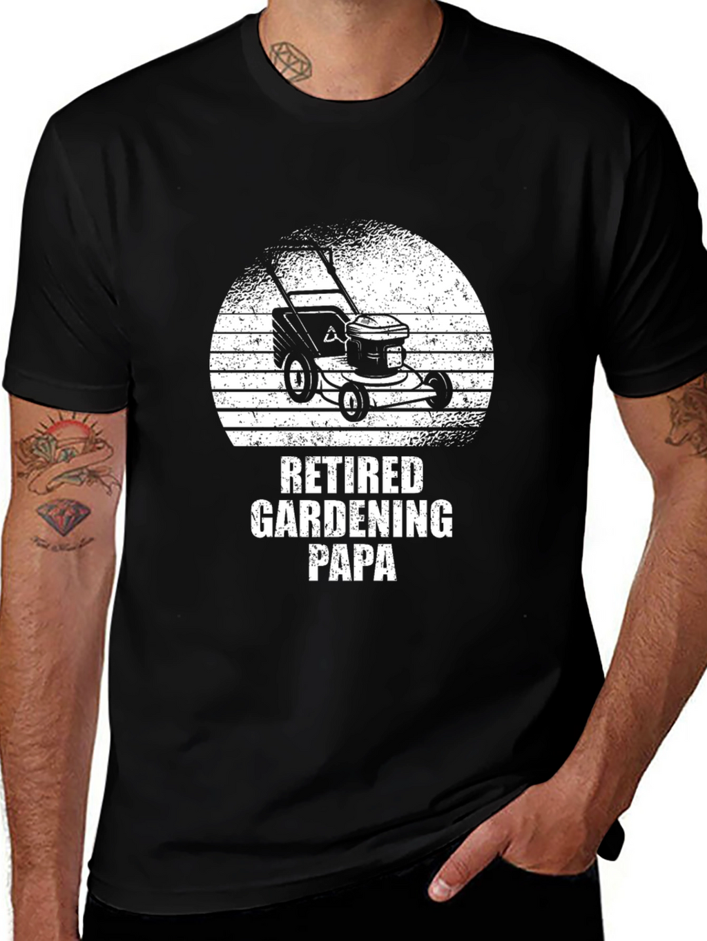 Retired Gardening Papa T-Shirt - Lawn Mower Design