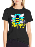 Bee Happy Graphic Tee - Black Casual T-Shirt